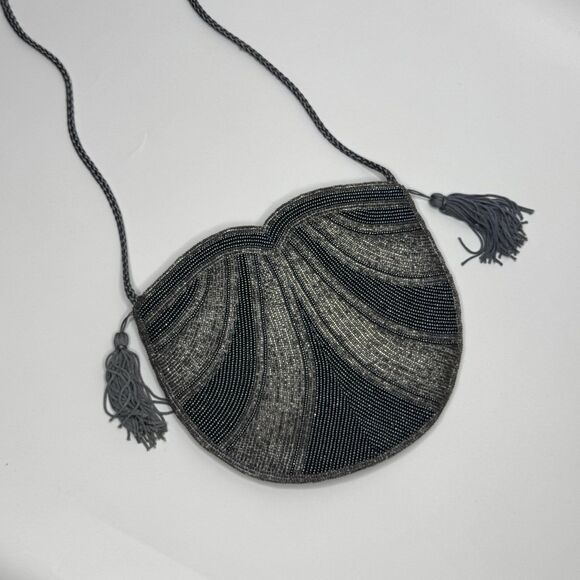 Beaded Purse Grey Elegant Small Shoulder Bag Theater Old Money Opera Cocktail - Picture 1 of 10